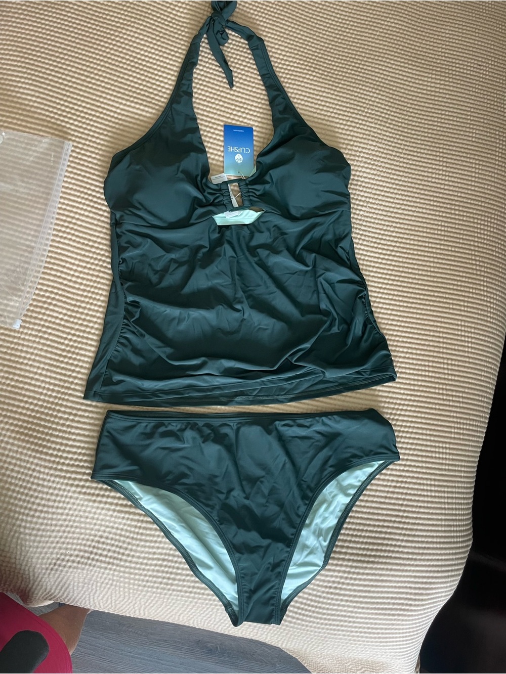 Cupshe Dark Green Halter Tankini Swim Set